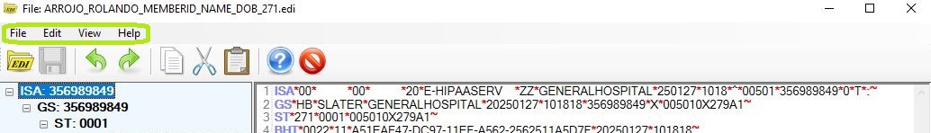 The "Tab Menu Bar" in the "EDI Editor" window.