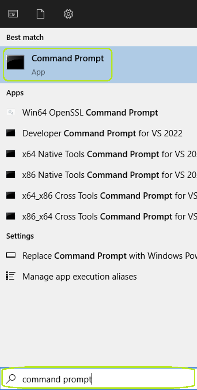 Search for "Command Prompt" in the Start menu of your PC. Search for "Command Prompt" in the Start menu of your PC.