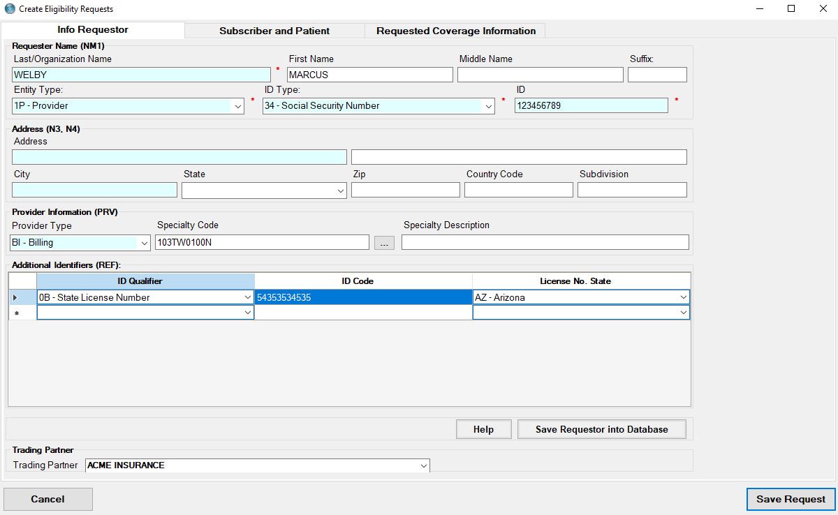 An eligibility request loaded for editing. An eligibility request loaded for editing.