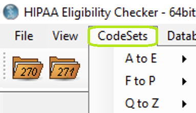 The "CodeSets" tab and its sub-menus.
