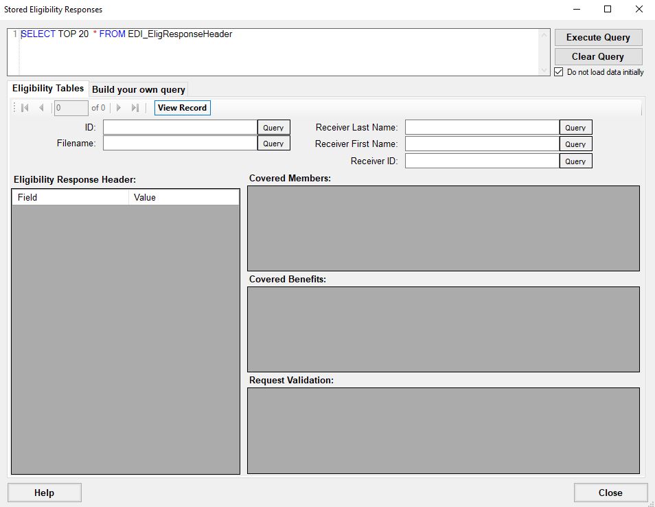 The "Stored Eligibility Responses" window.