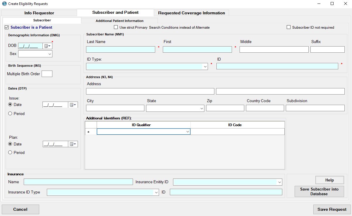 The patient information tab describes a Subscriber and/or dependent.