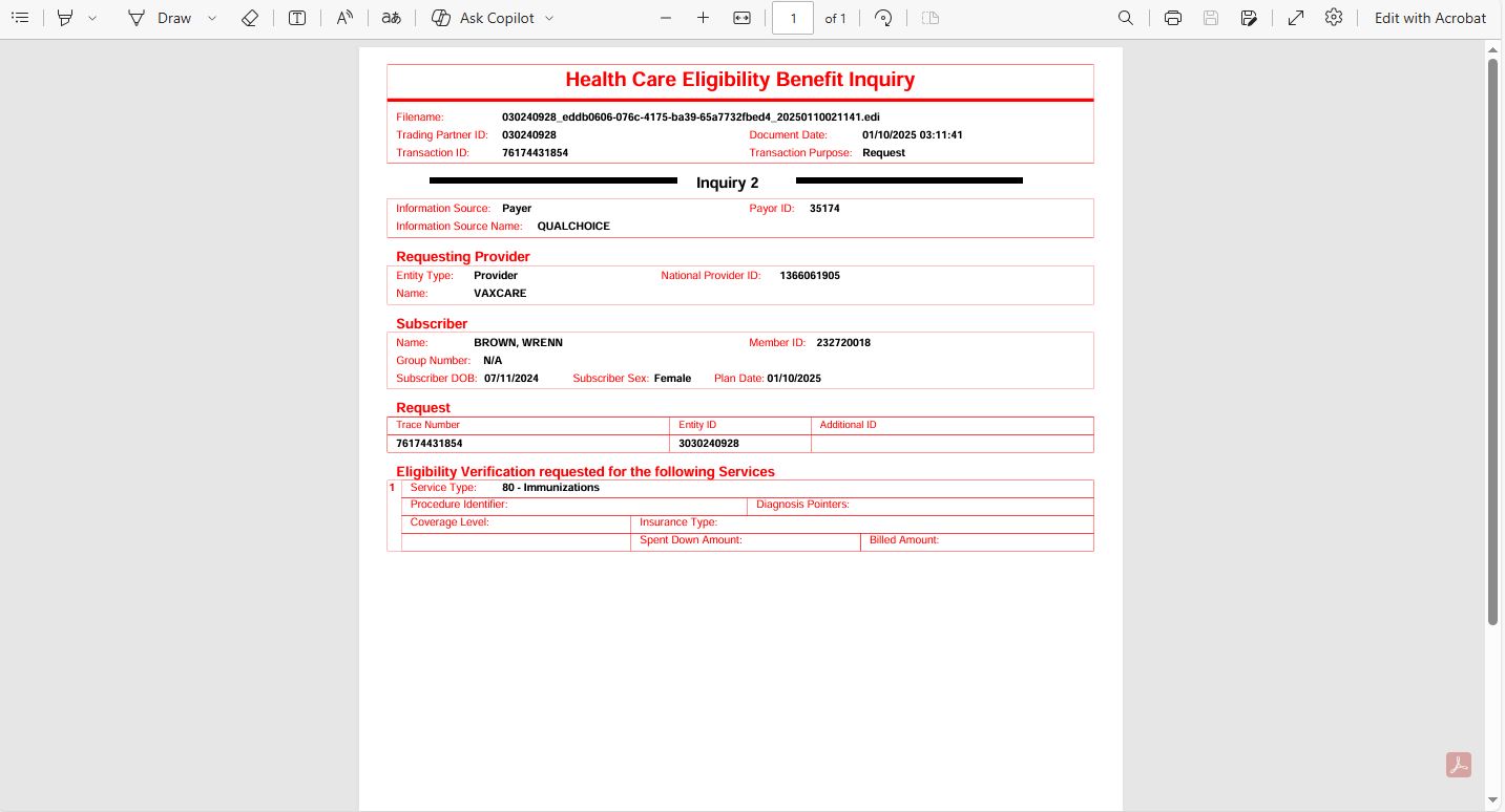 View of a PDF claim file.