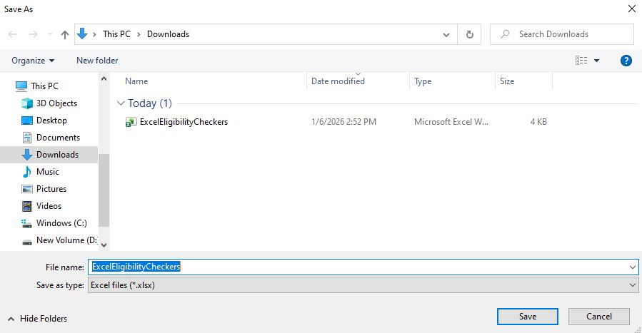 Select the location to save the spreadsheet. Select the location to save the spreadsheet.