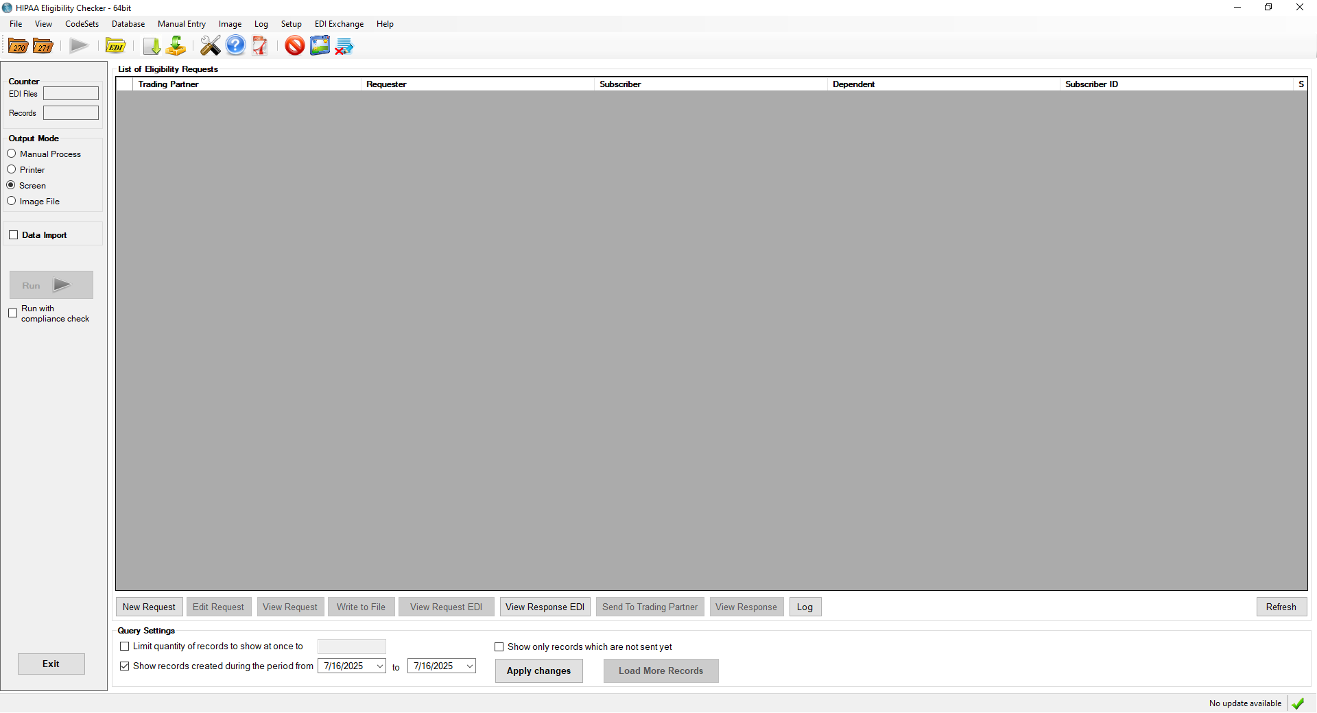 The main menu window of HIPAA Eligibility Checker. The main menu window of HIPAA Eligibility Checker.