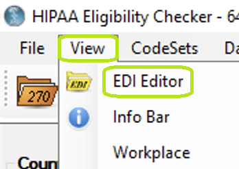 The "EDI Editor" option is under the "View" tab.