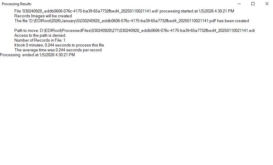 The "Processing Results" window. The "Processing Results" window.