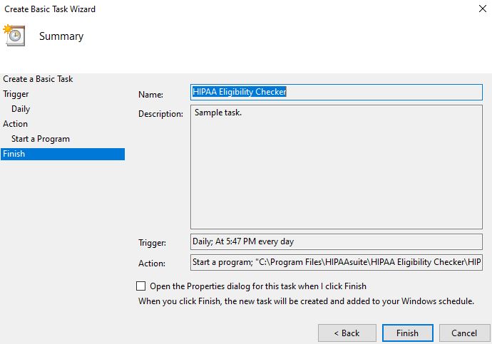 Review your settings in the "Finish" step.