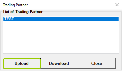 After selecting the Trading Partner, click "Upload." After selecting the Trading Partner, click "Upload."