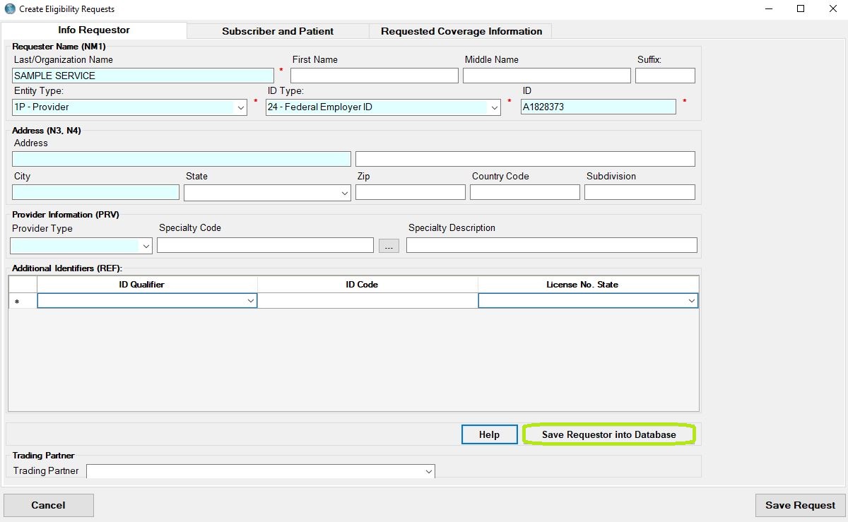 Filled receiver and provider tab. Save buttons are highlighted.