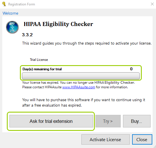 The �Registration Form� window shows an expired trial license.