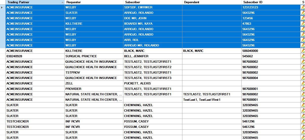 The workplace grid with eight records highlighted.