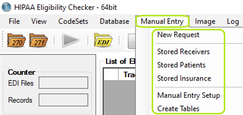 "Manual Entry - Menu Options."