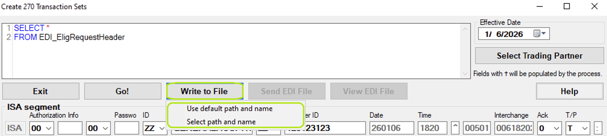 The "Write to File" button.