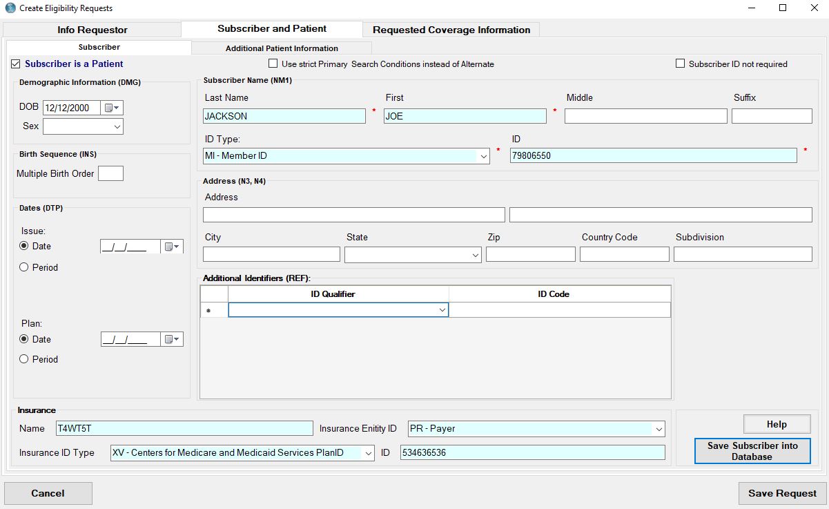 Filled insurance information on patient tab.