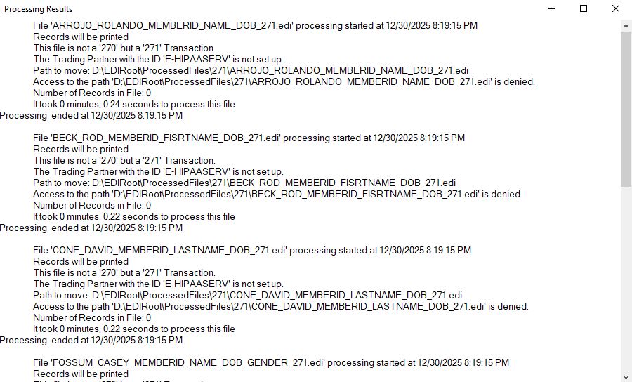 The "Processing Results" window.