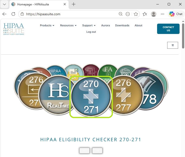 The Eligibility Checker 270-271 Icon in the HIPAAsuite website homepage. The Eligibility Checker 270-271 Icon in the HIPAAsuite website homepage.