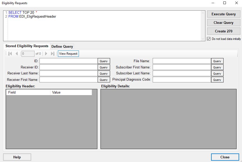 The "Stored Eligibility Requests" window.