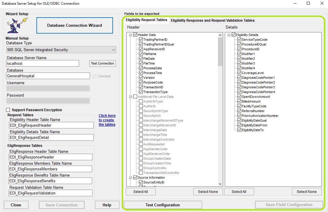 Choose the fields to include in your database tables. Choose the fields to include in your database tables.