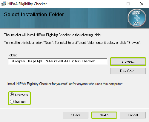 The "Installation Folder" window. The "Installation Folder" window.
