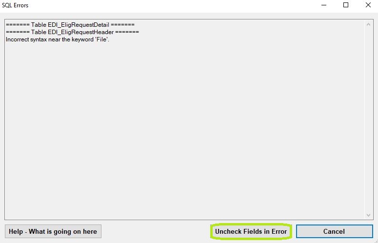 The error window. The error window.