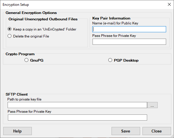 The "Encryption Setup" window.