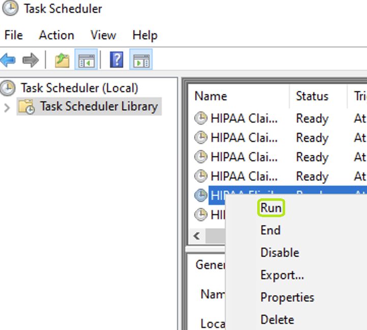 The "Run" option is under the task's drop-down menu.