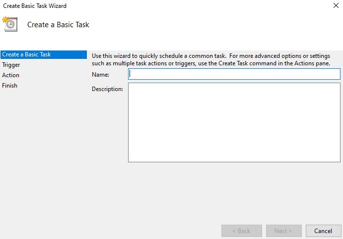 The "Create Basic Task Wizard" window.