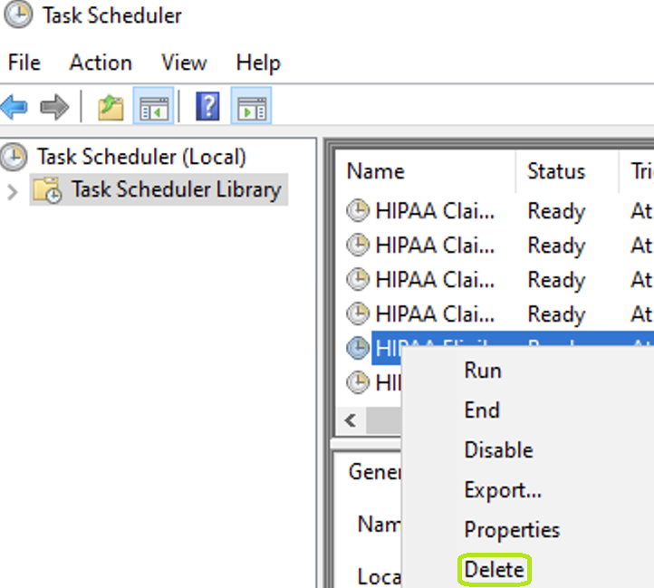 The �Delete� option is under the task�s drop-down menu.