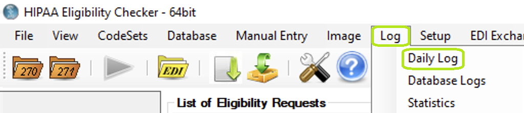 The "Daily Log" option is in the "Log" tab.