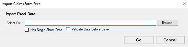 The "Import claims from excel" window. The "Import claims from excel" window.