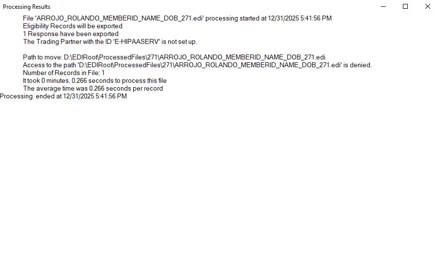 The "Processing Results" window after importing to the database.