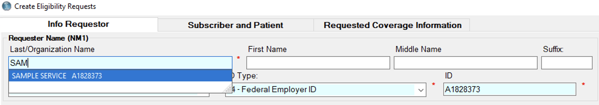 Selecting a previously saved Requester, Subscriber, or Dependent will fill the respective form for you.