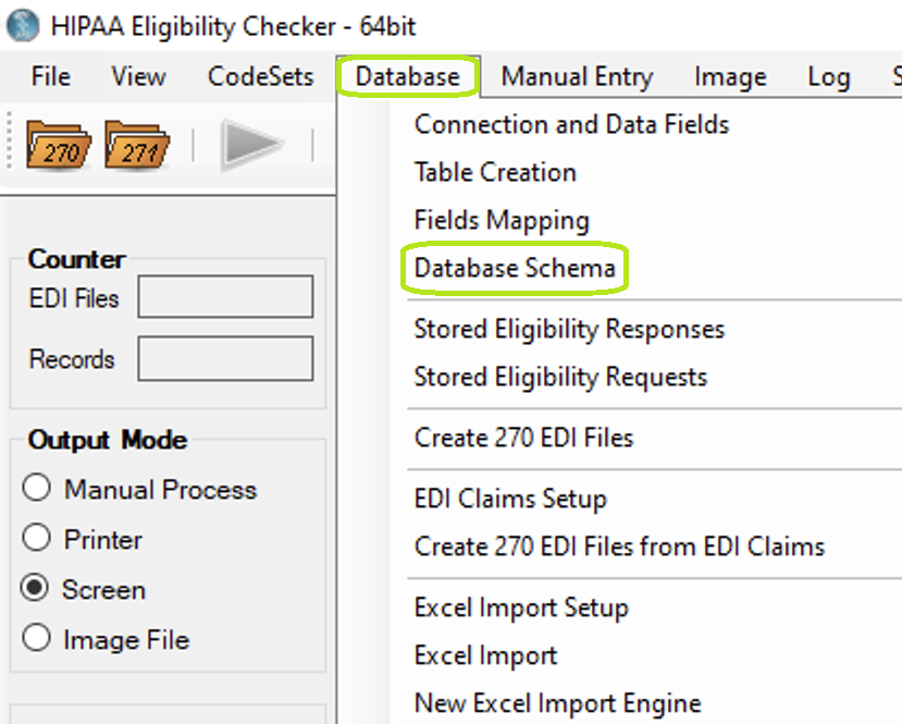 The "Database Schema" menu.