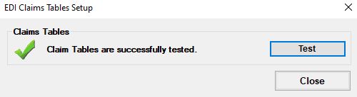 "EDI Claims Setup" form after successful testing.