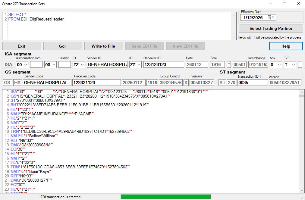 An EDI request is created after clicking "Yes". An EDI request is created after clicking "Yes".