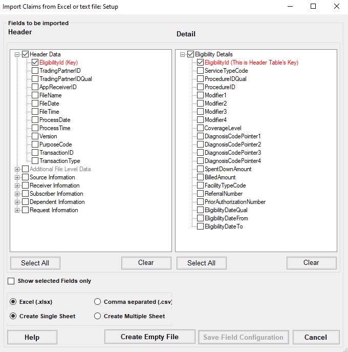 The "Excel Import Setup" window. The "Excel Import Setup" window.