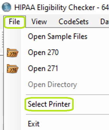 The "Select Printer" option from the "File" tab. The "Select Printer" option from the "File" tab.