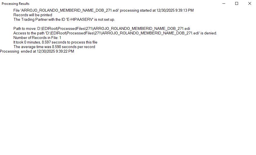 The "Processing Results" window.