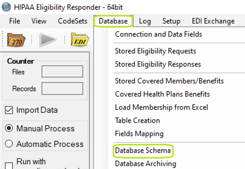 The "Database Schema" menu. The "Database Schema" menu.