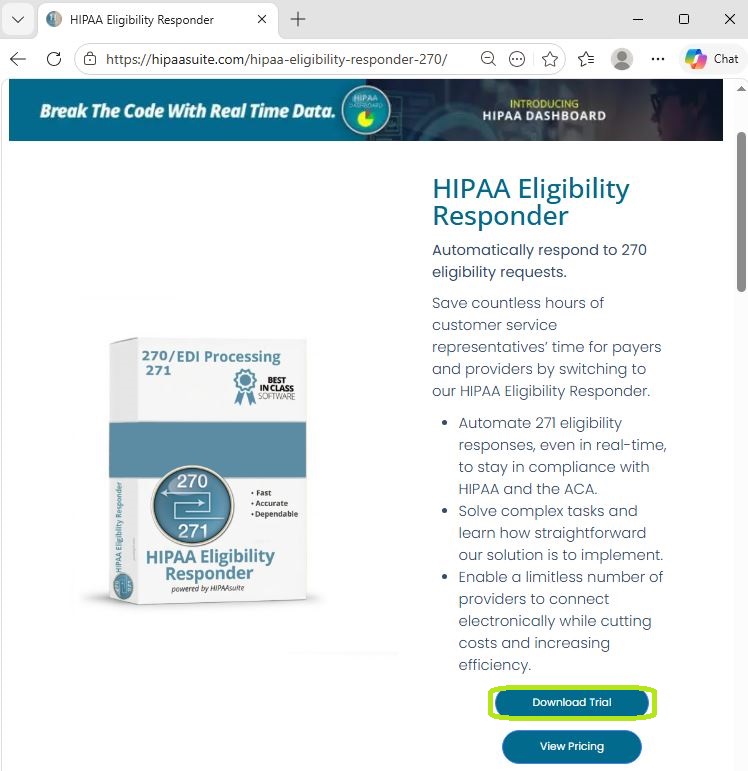 The HIPAA Eligibility Responder information page.&nbsp;