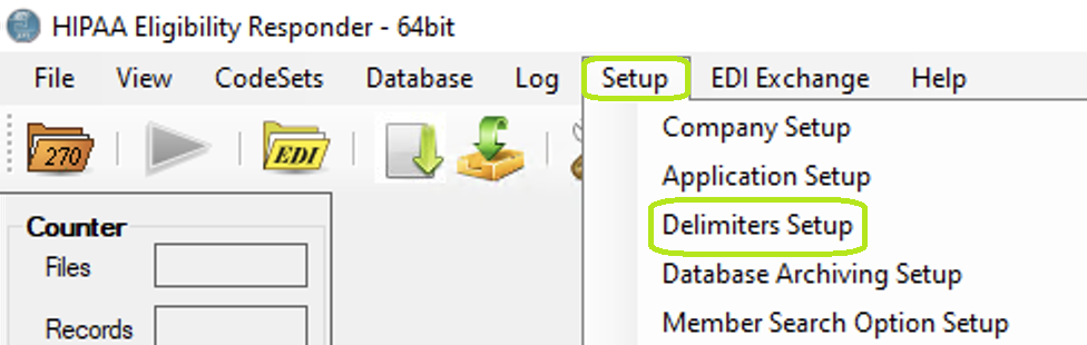 The "Setup" menu and "Delimiters Setup" button.