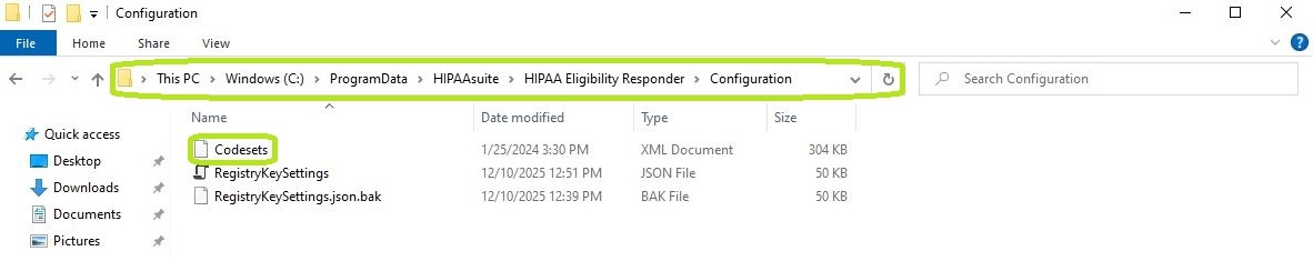 Path to the Configuration folder for the codesets.xml file. Path to the Configuration folder for the codesets.xml file.