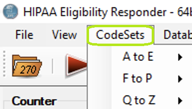 The "CodeSets" tab and its sub-menus. The "CodeSets" tab and its sub-menus.
