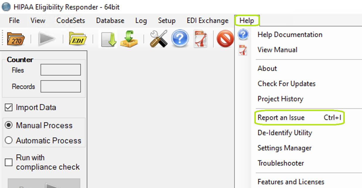 "Reporting an Issue" in main menu.