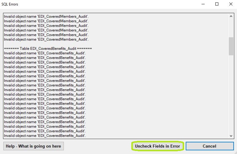 The error window.