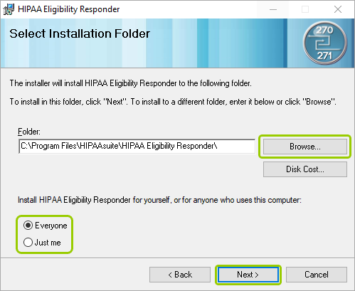 The "Installation Folder" window.