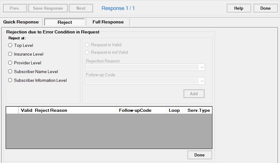 The "Reject" screen.