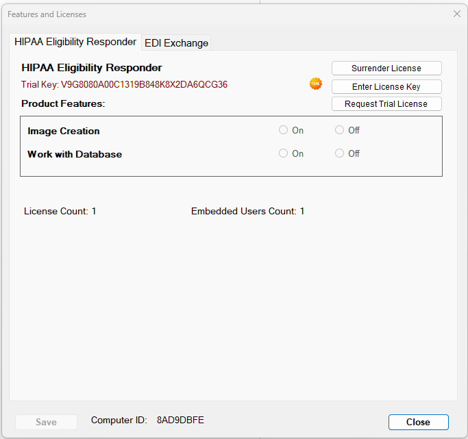 The "Features and Licenses" window provides different options to customize the application and add-ons. The "Features and Licenses" window provides different options to customize the application and add-ons.