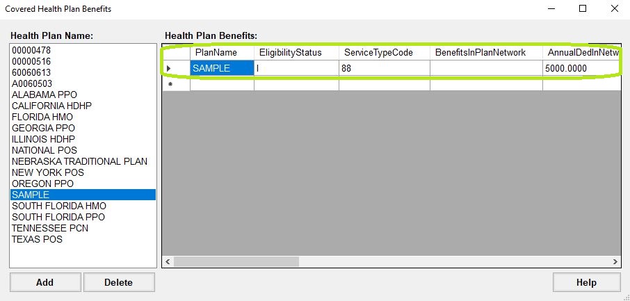 "Health Plan Benefits" populated table.